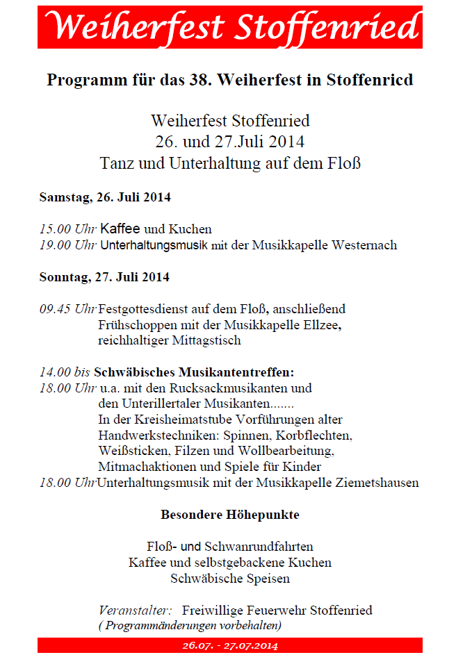 Programm Weiherfest 2014